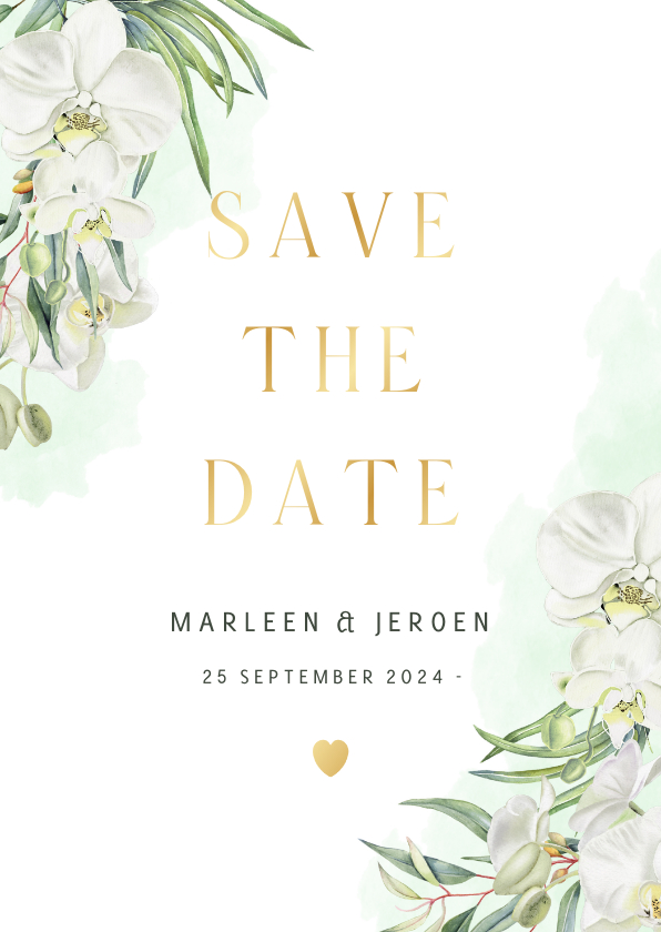 Trouwkaarten - Trouwen Save the date orchideeën eucalyptus