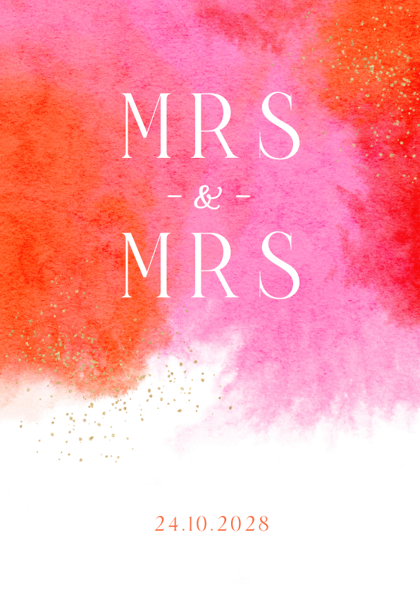 Trouwkaarten - Trouwkaart mrs mrs waterverf roze goud trend