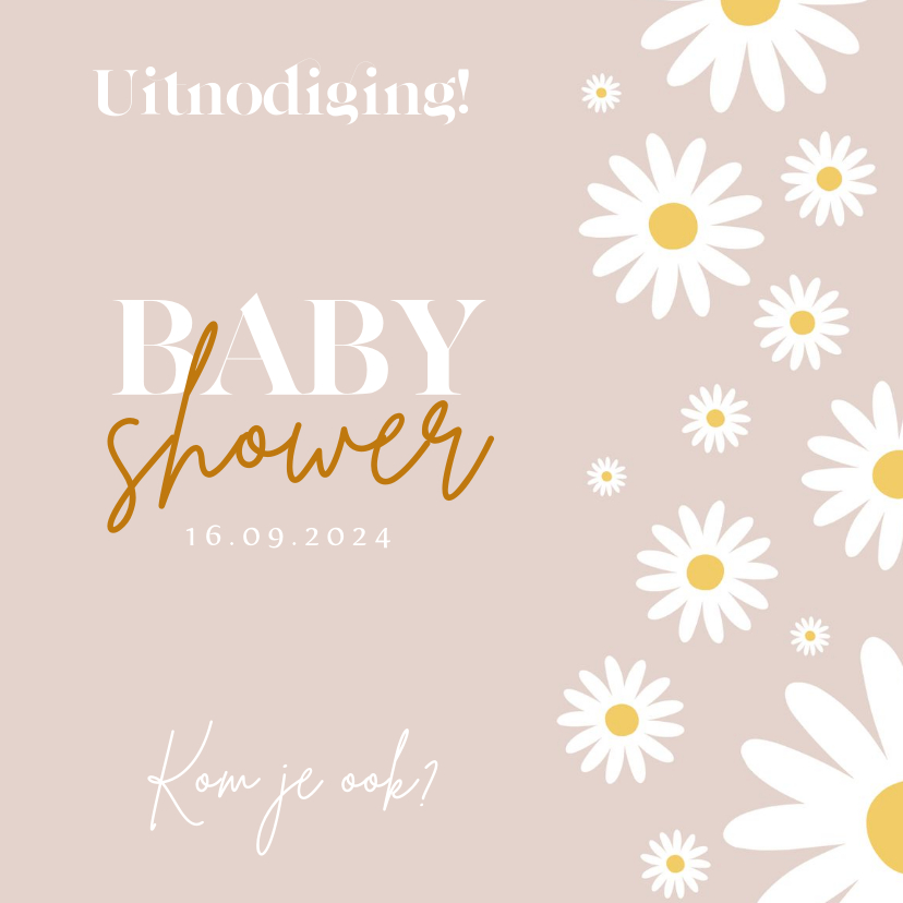 Uitnodigingen - Babyshower uitnodiging madeliefjes