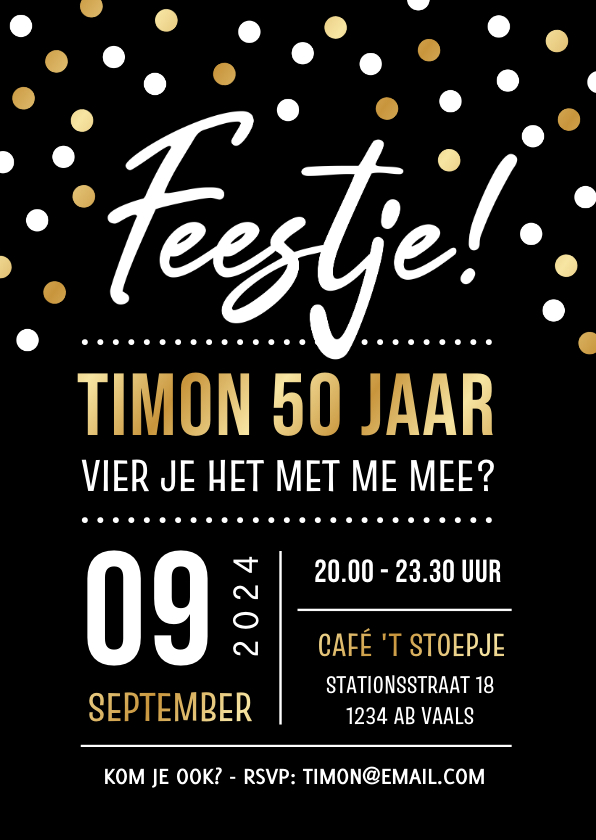 Uitnodigingen - Feestelijke uitnodiging feestje 50 jaar met confetti