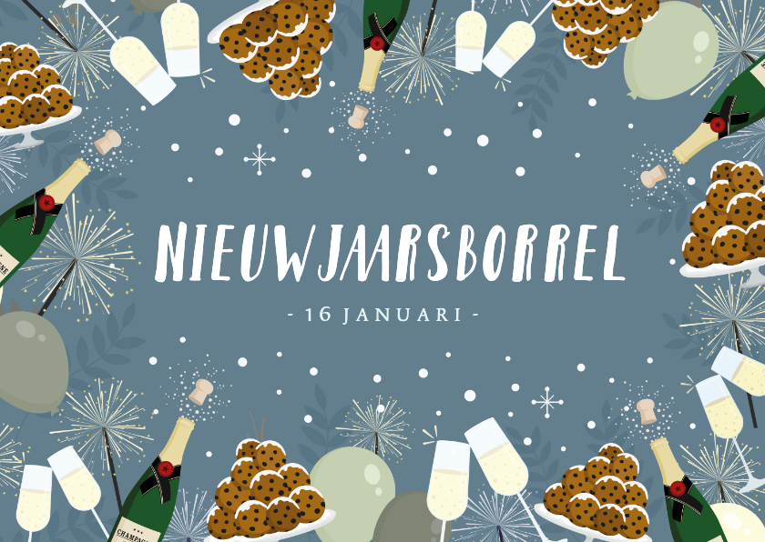 Uitnodigingen - Feestelijke uitnodiging nieuwjaarsborrel champagne