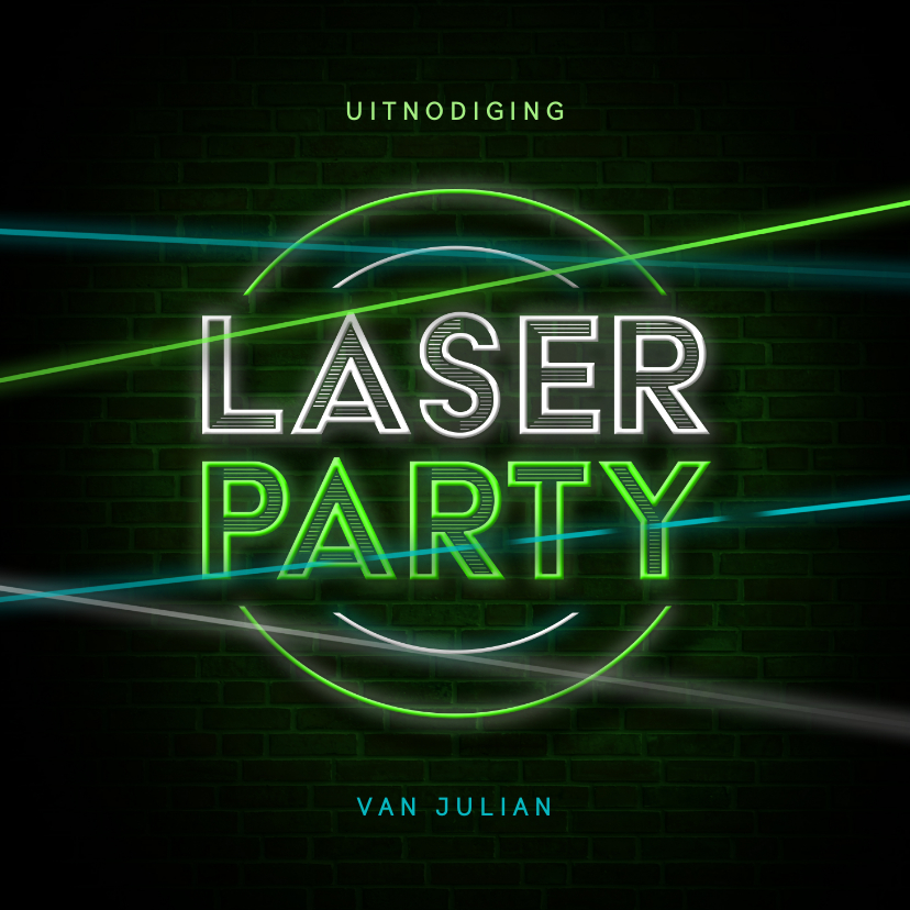 Uitnodigingen - Stoereuitnodiging lasergamen schieten laserparty neon