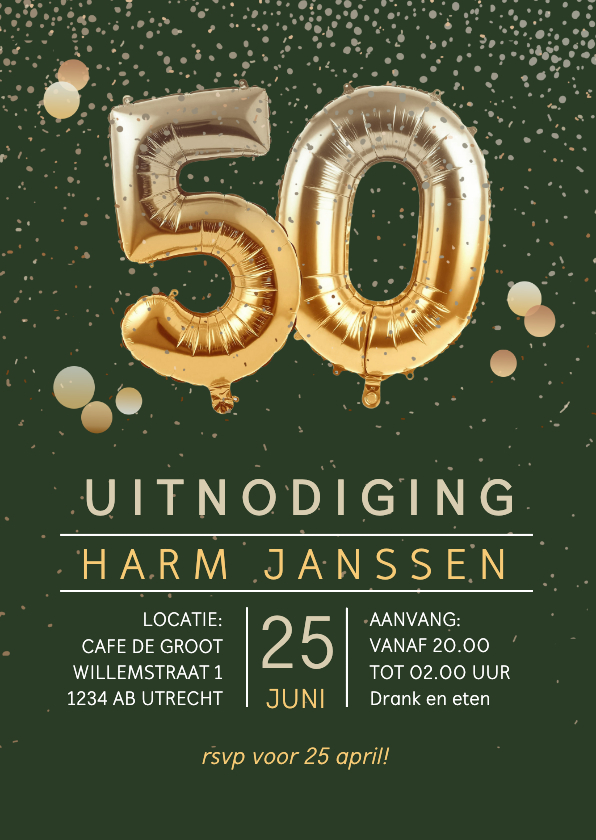 Uitnodigingen - Uitnodiging 50 jaar ballonnen