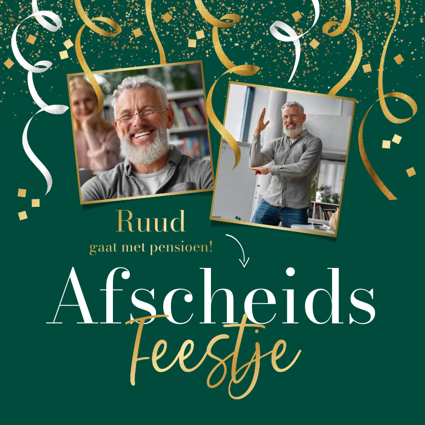 Uitnodigingen - Uitnodiging afscheidsfeest collega pensioen confetti foto