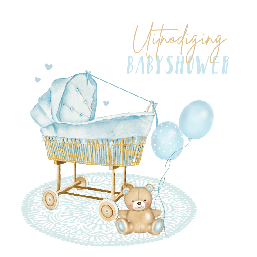 Uitnodigingen - Uitnodiging babyshower wiegje jongen