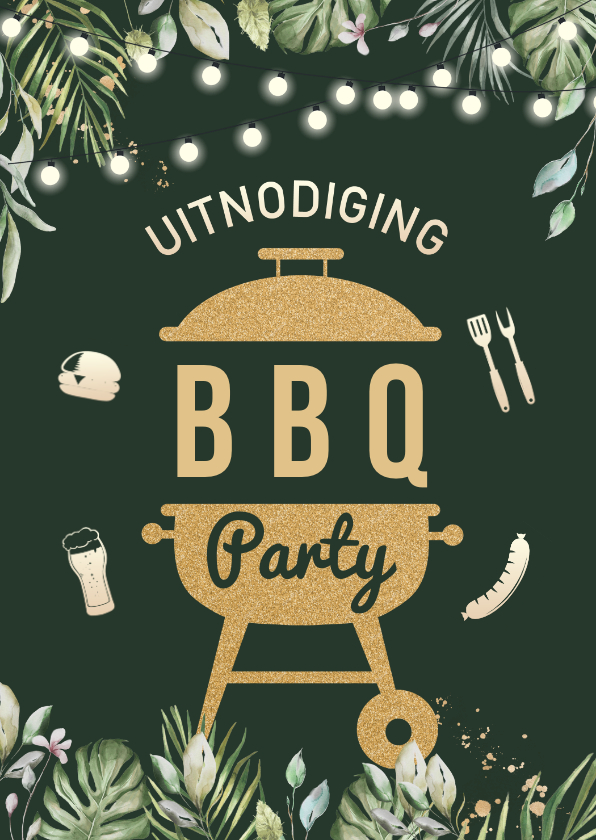 Uitnodigingen - Uitnodiging bbq feestje met lampjes