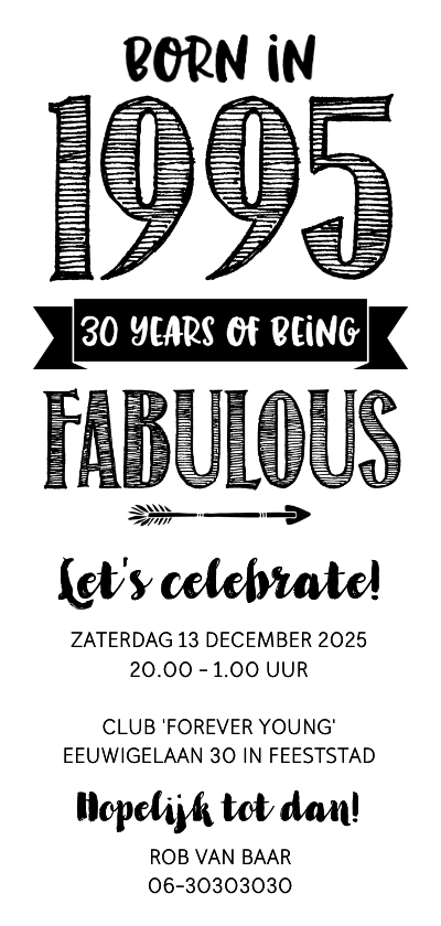 Uitnodigingen - Uitnodiging born in 1995 - 30 years of being fabulous