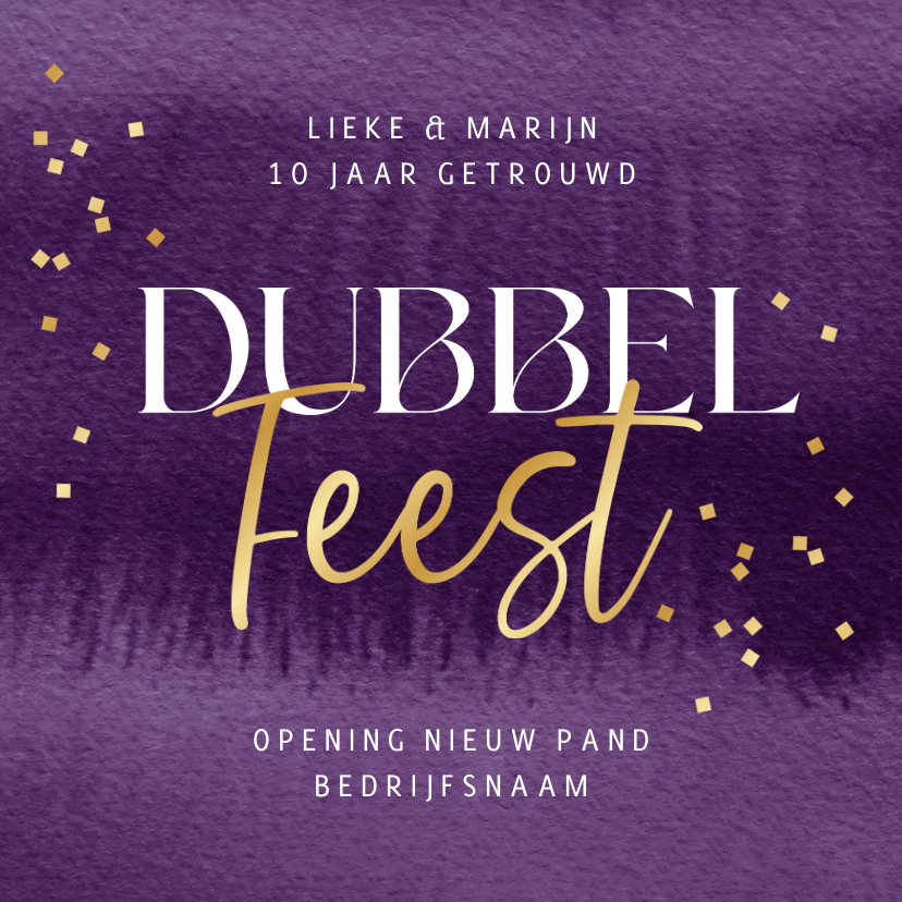 Uitnodigingen - Uitnodiging dubbel feest jubileum goud bedrijf opening paars