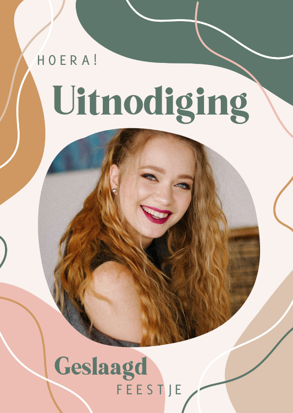 Uitnodigingen - Uitnodiging geslaagdfeestje abstract met lijnen en foto 