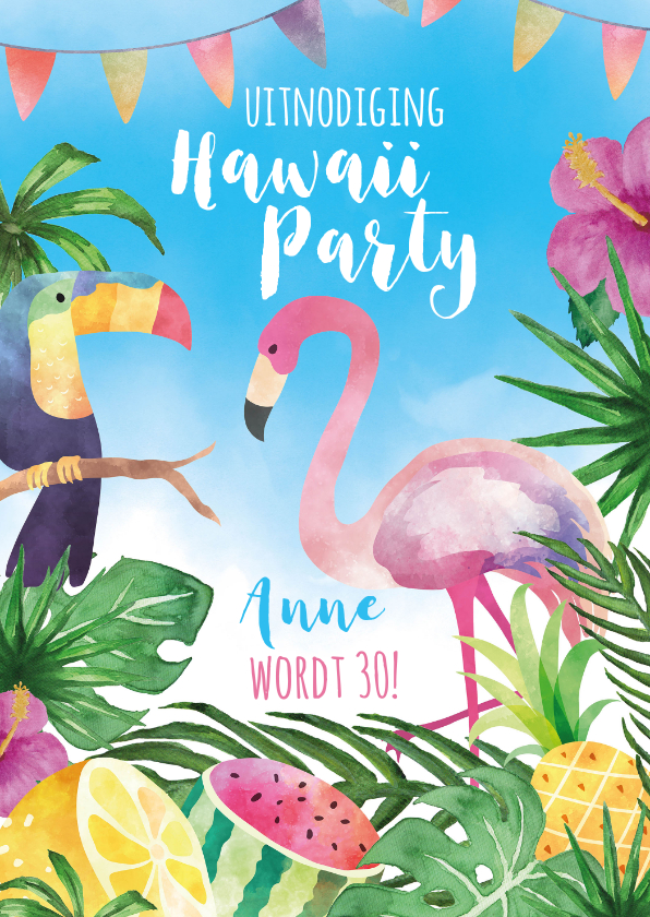 Uitnodigingen - Uitnodiging Hawaii Party