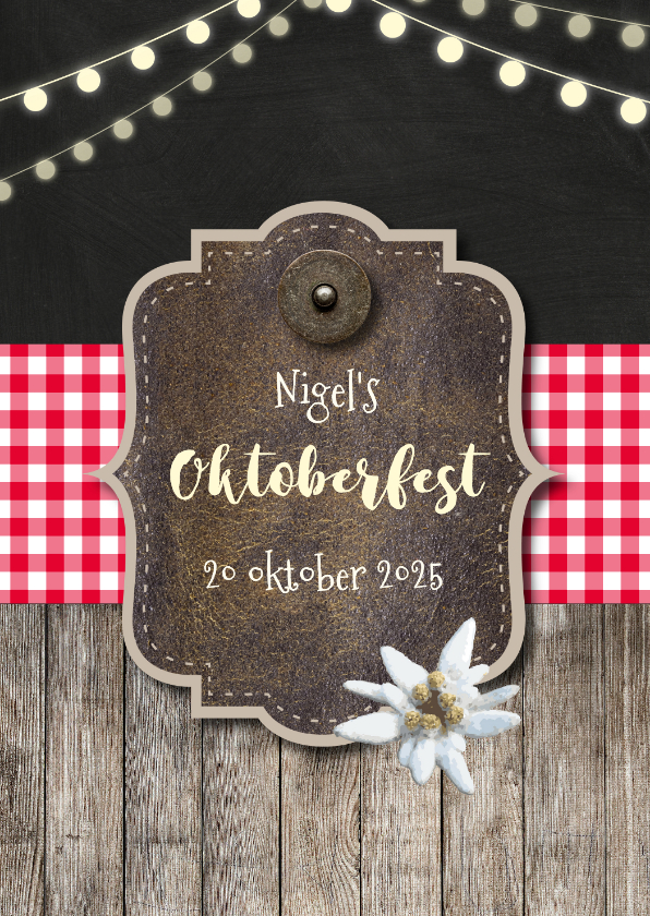 Uitnodigingen - Uitnodiging oktoberfest hout en lampjes