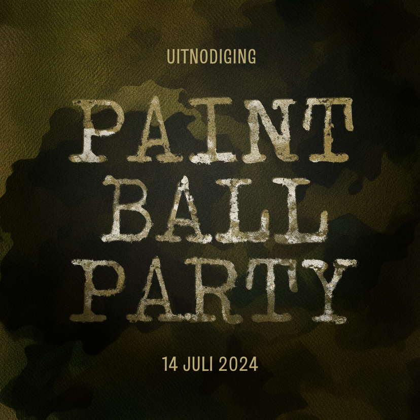 Uitnodigingen - Uitnodiging paintballparty feest camouflage typografie