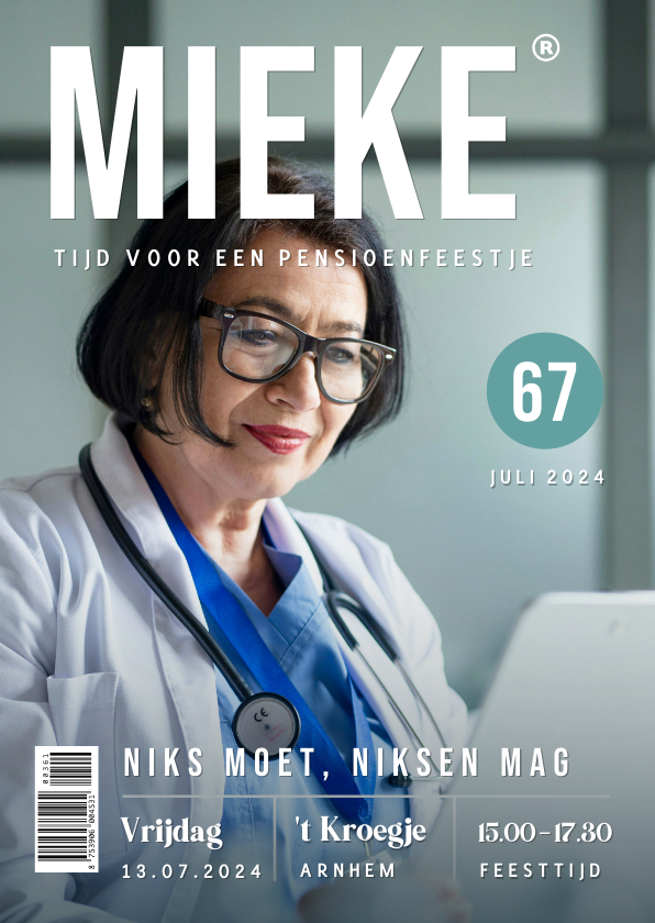 Uitnodigingen - Uitnodiging pensioen feest in tijdschrift stijl met naam