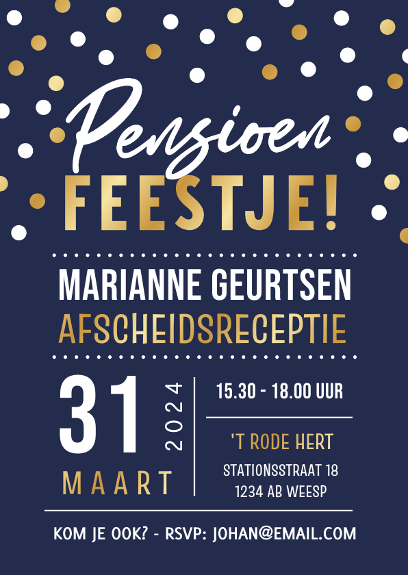 Uitnodigingen - Uitnodiging pensioen feestje man of vrouw met confetti