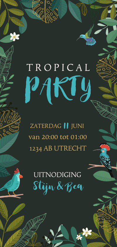 Uitnodigingen - Uitnodiging staand tropical met vogels