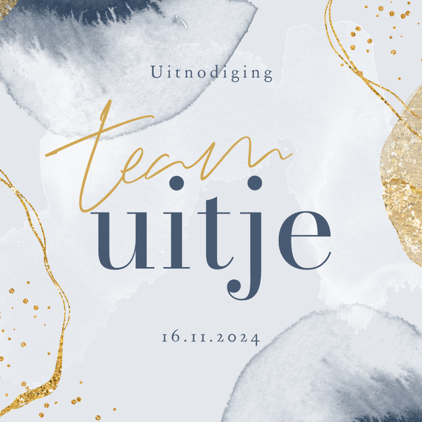 Uitnodigingen - Uitnodiging teamuitje stijlvol goud blauw personeel feestje