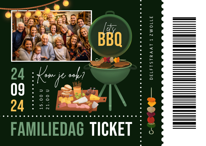 Uitnodigingen - Uitnodiging ticket familiedag bbq borrel feestje tuinfeest