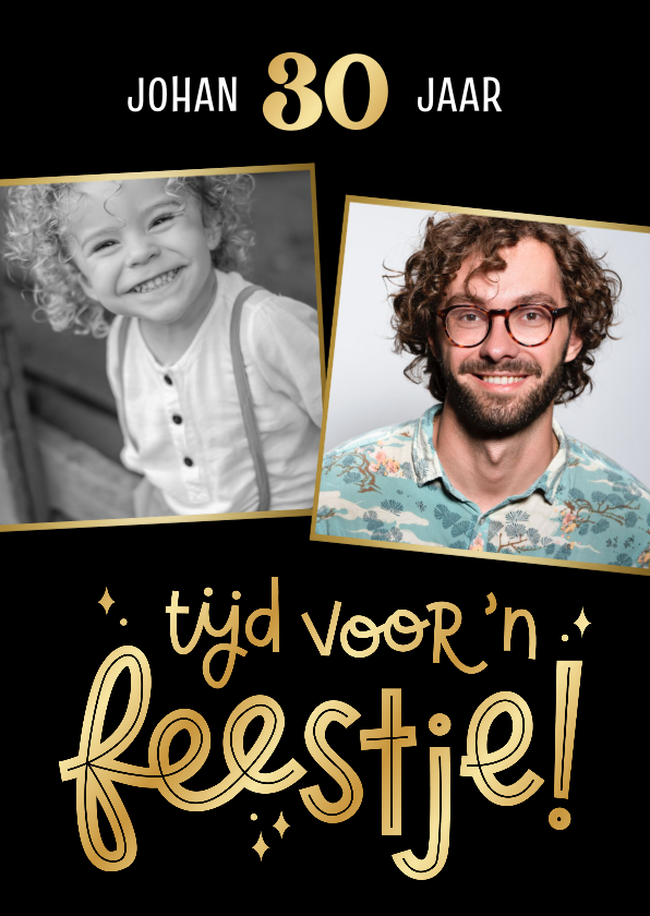 Uitnodigingen - Uitnodiging tijd voor 'n feestje met twee foto's en folie