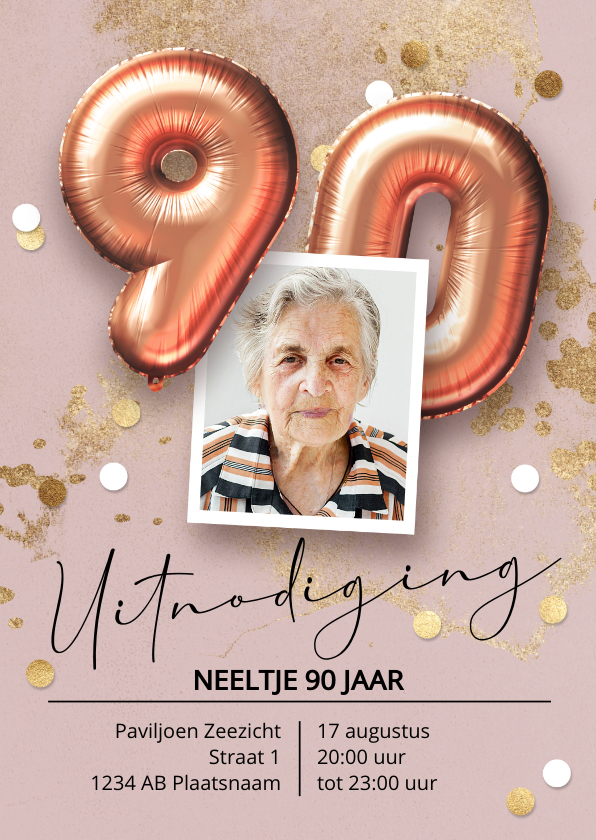 Uitnodigingen - Uitnodiging verjaardag 90 jaar feestelijk vrouw