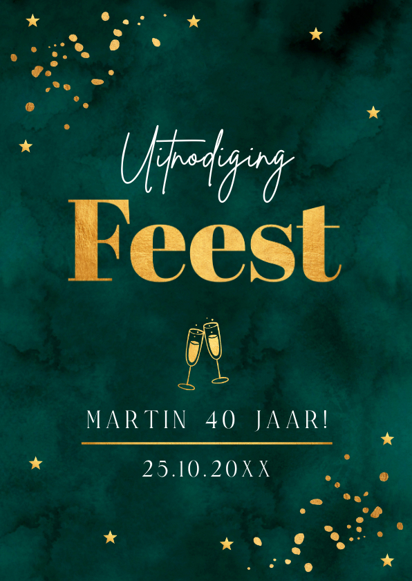 Uitnodigingen - Uitnodiging verjaardag feest man groen goudlook 