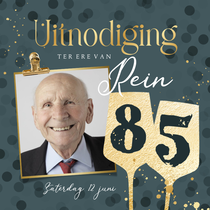 Uitnodigingen - Uitnodiging verjaardag getal wijnglazen goud foto