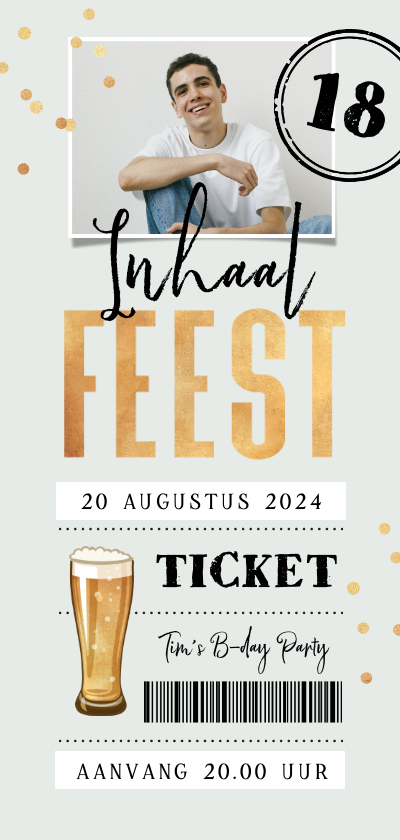 Uitnodigingen - Uitnodiging verjaardag inhaalfeest bier ticket foto confetti