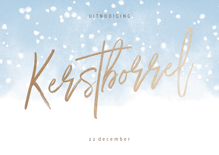 Uitnodigingen - Uitnodiging voor kerstborrel met waterverf en sneeuw