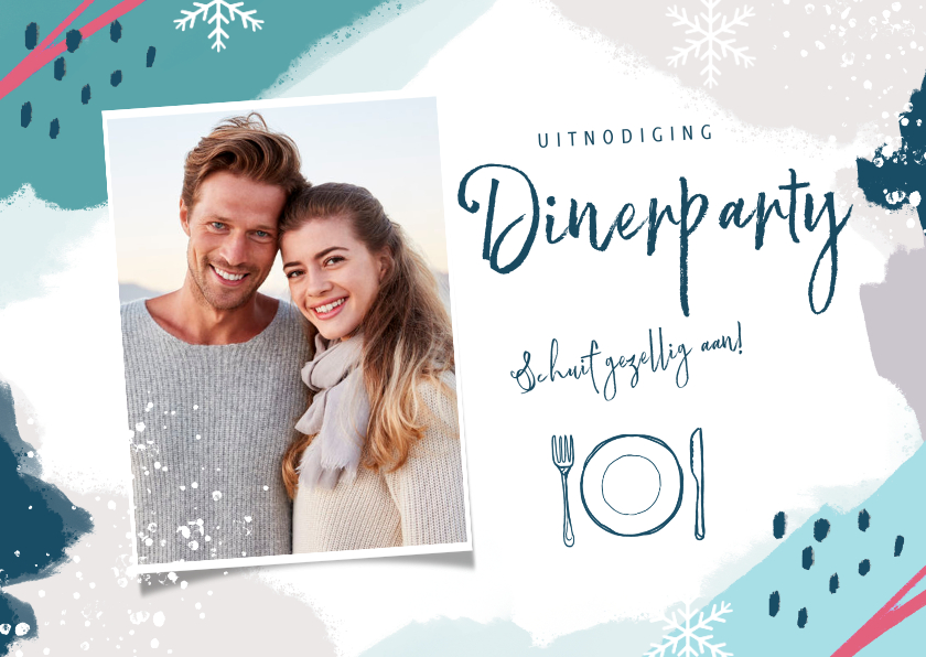 Uitnodigingen - Uitnodigingen kerstdiner winter blauw hip