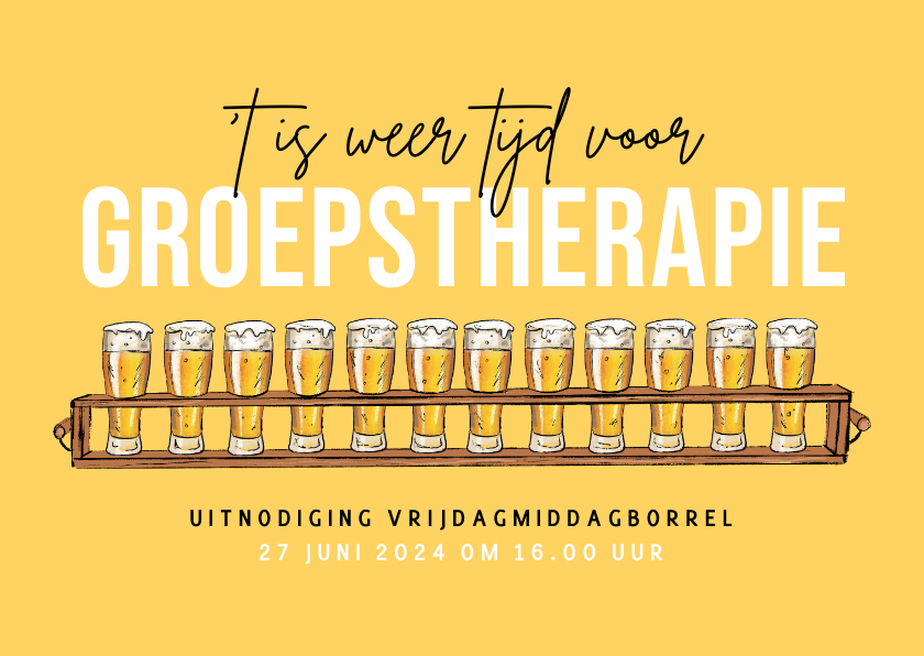 Uitnodigingen - Uitnodigingskaart borrel feestje groepstherapie bier humor