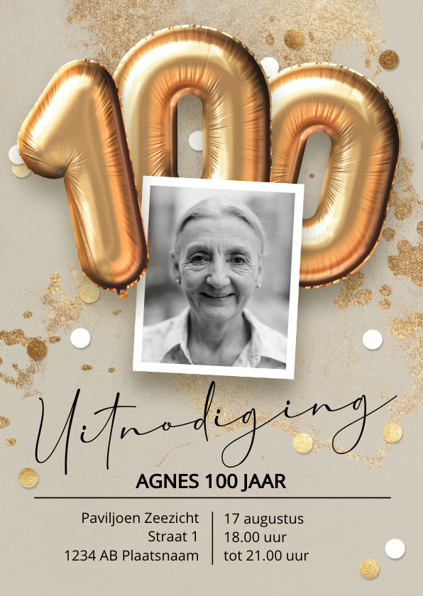 Uitnodigingen - Verjaardag uitnodiging 100 jaar foto ballonnen