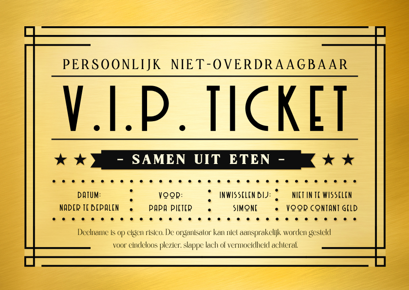 Vaderdag kaarten - Grappige Vaderdag kaart VIP ticket tegoedbon