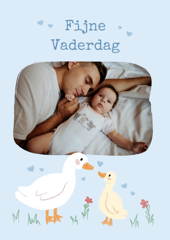 Vaderdag kaarten - Schattige Vaderdag fotokaart in blauw met gansje en kuiken