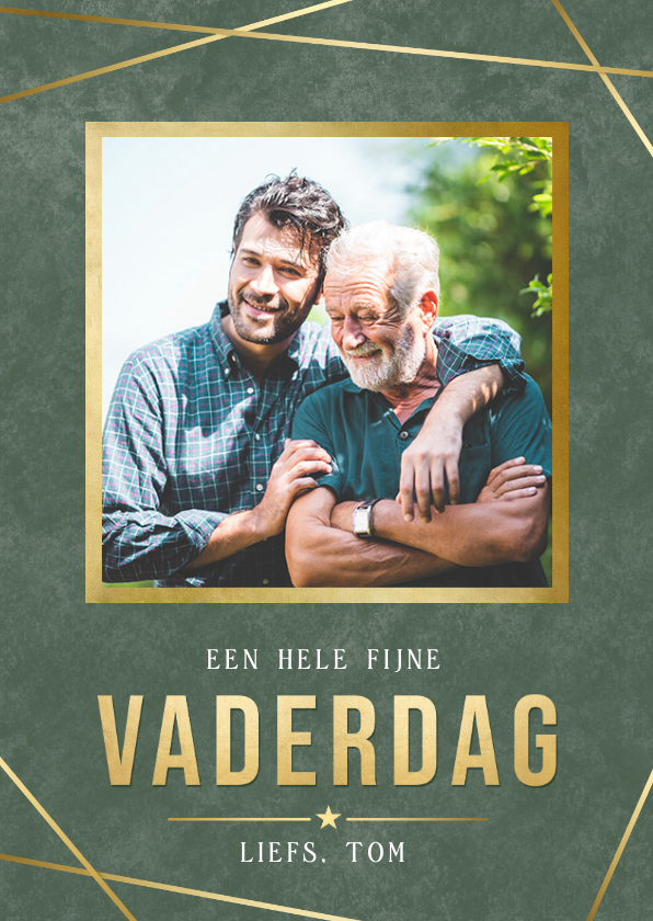 Vaderdag kaarten - Stijlvolle groene met gouden vaderdagkaart met eigen foto