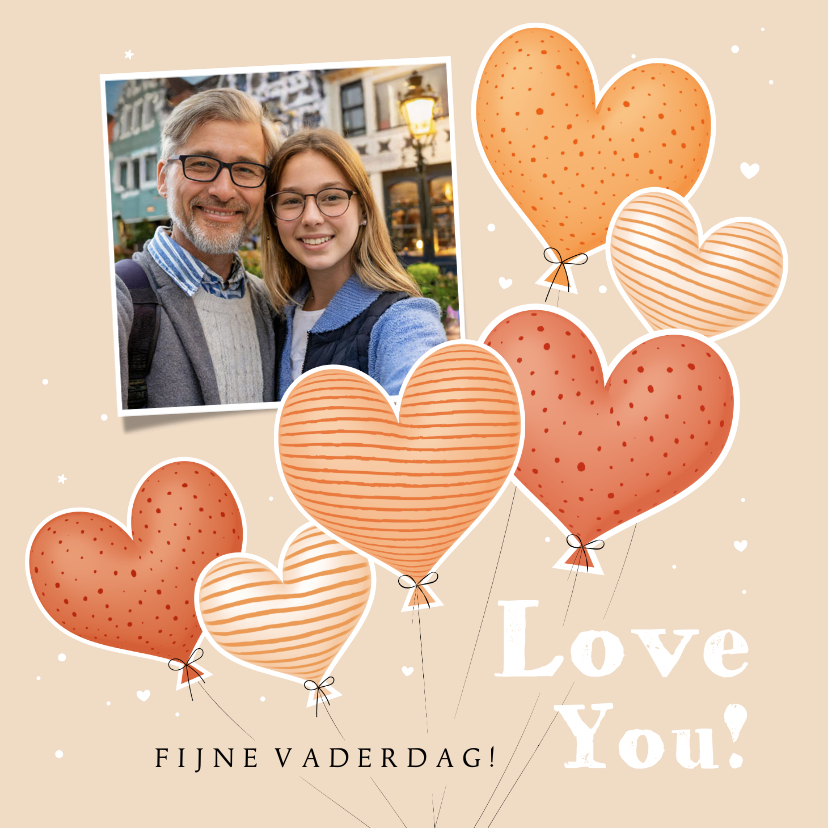 Vaderdag kaarten - Vaderdag kaart lief met hippe 3d hartjes ballonnen en foto's