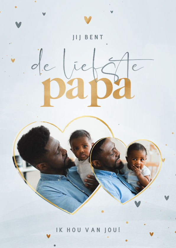 Vaderdag kaarten - Vaderdagkaart 2 foto's liefste papa lichtblauw met hartjes