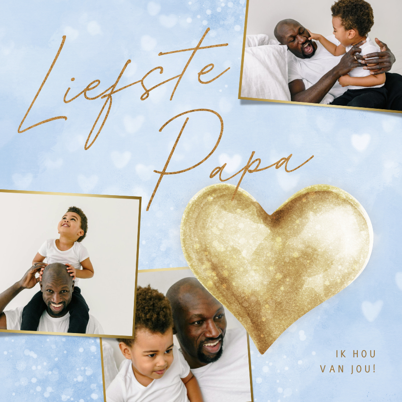 Vaderdag kaarten - Vaderdagkaart fotocollage 'Liefste Papa' met gouden hart