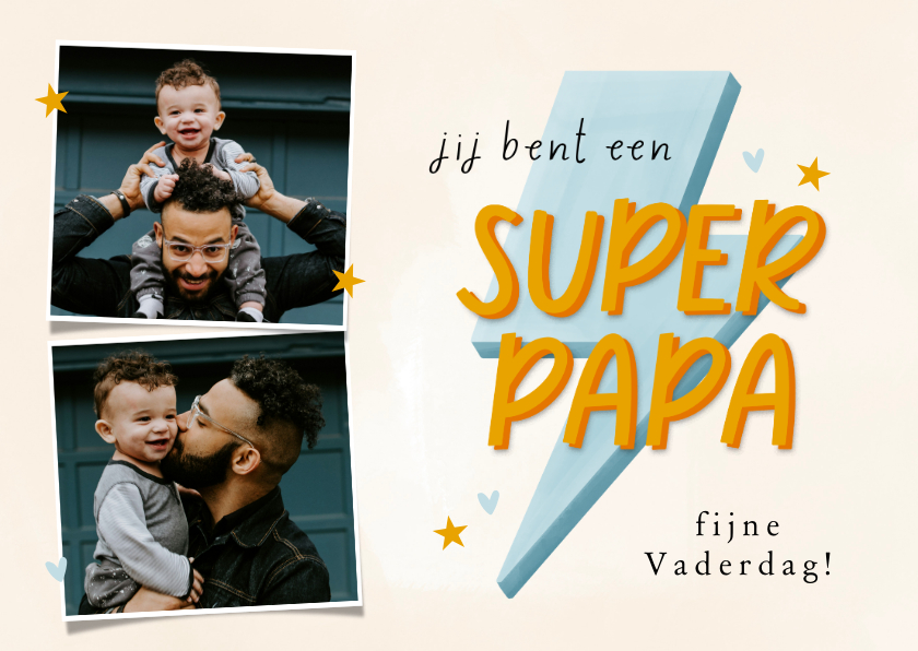 Vaderdag kaarten - Vaderdagkaartje fotocollage bliksem sterretjes superpapa