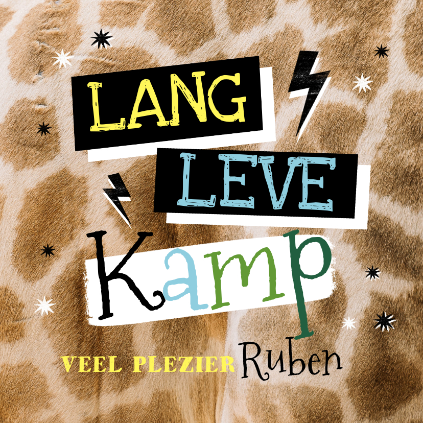 Vakantiekaarten - Grappige vakantiekaart ‘Lang leve kamp’ giraf sterren