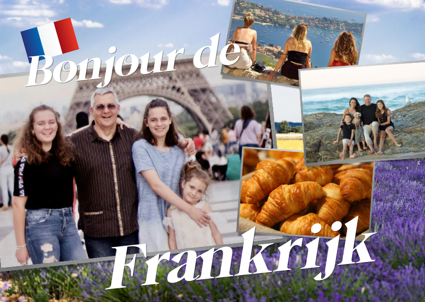 Vakantiekaarten - Vakantiekaart 'Bonjour de Frankrijk' ansichtkaart 4 foto's