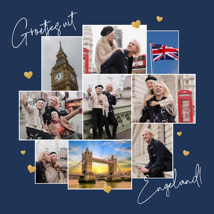 Vakantiekaarten - Vakantiekaart groetjes uit Engeland fotocollage hartjes