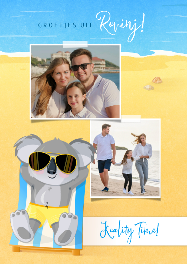 Vakantiekaarten - Vakantiekaart humor koala met zonnebril fotocollage strand