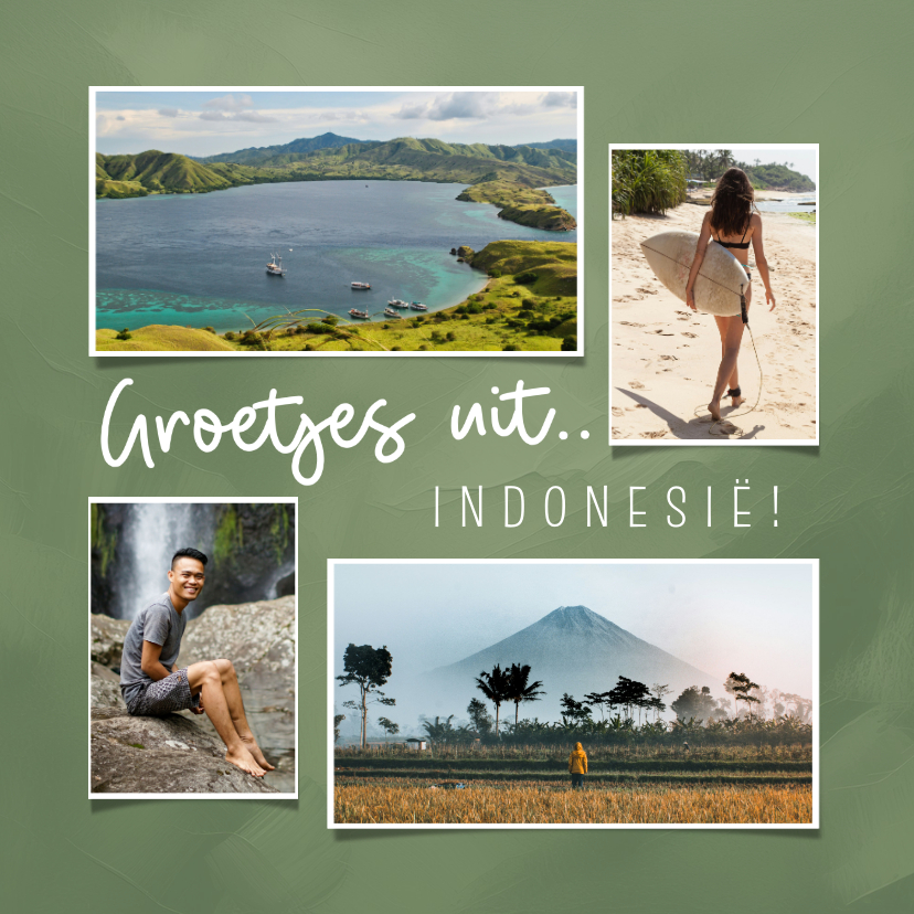 Vakantiekaarten - Vakantiekaart Indonesie fotocollage met 'groetjes uit'