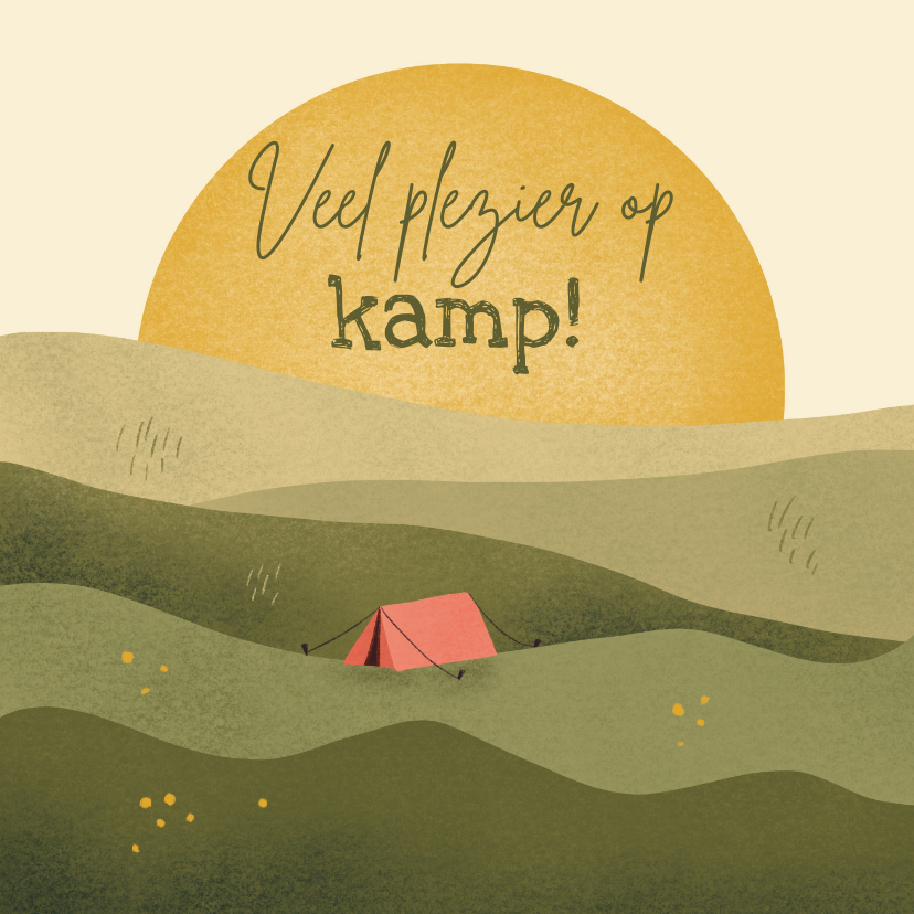 Vakantiekaarten - Veel plezier op kamp met landschap en tent