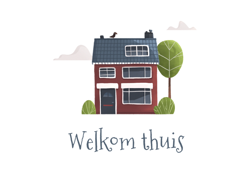 Vakantiekaarten - Welkom thuis met huis boom en vogel