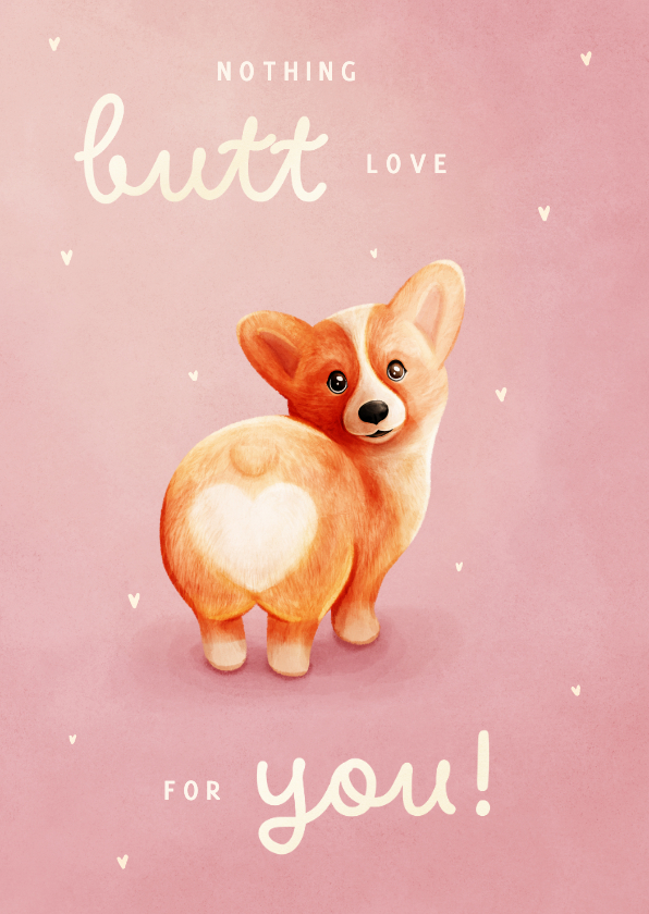 Valentijnskaarten - Grappig valentijnskaartje corgi met hartjes