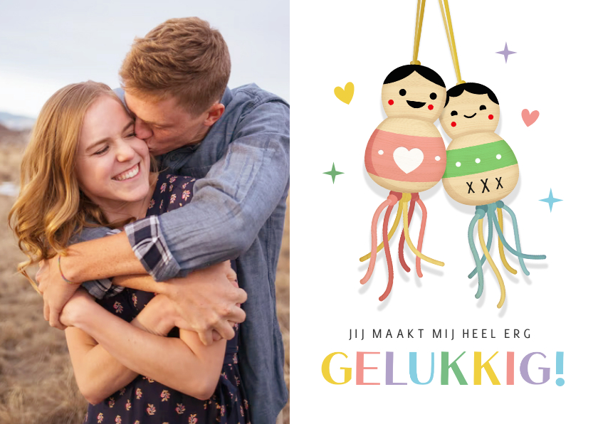 Valentijnskaarten - Grappige valentijnskaart gelukspoppetjes en eigen foto