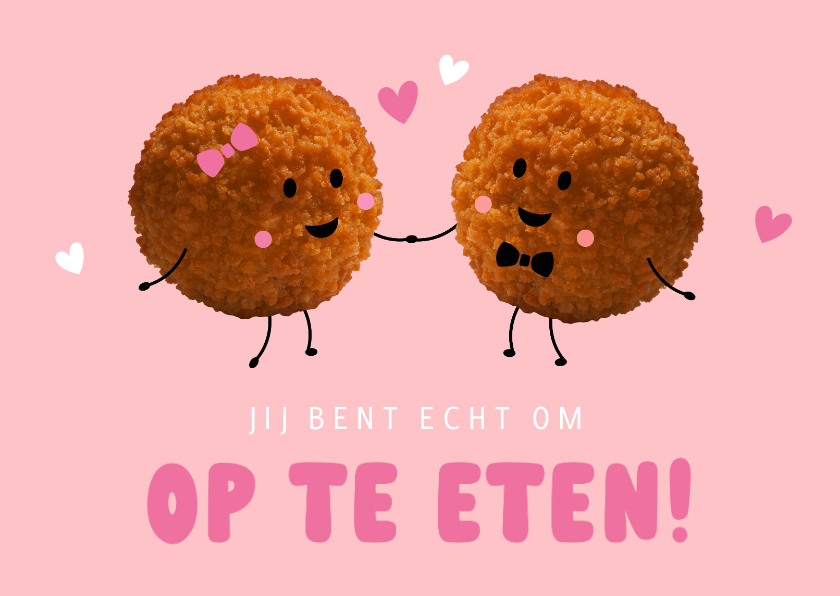 Valentijnskaarten - Grappige valentijnskaart met verliefde bitterballen 