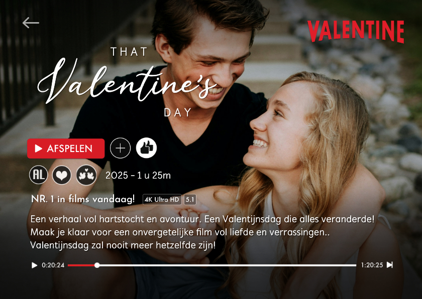 Valentijnskaarten - Originele valentijnskaart in een streaming dienst stijl