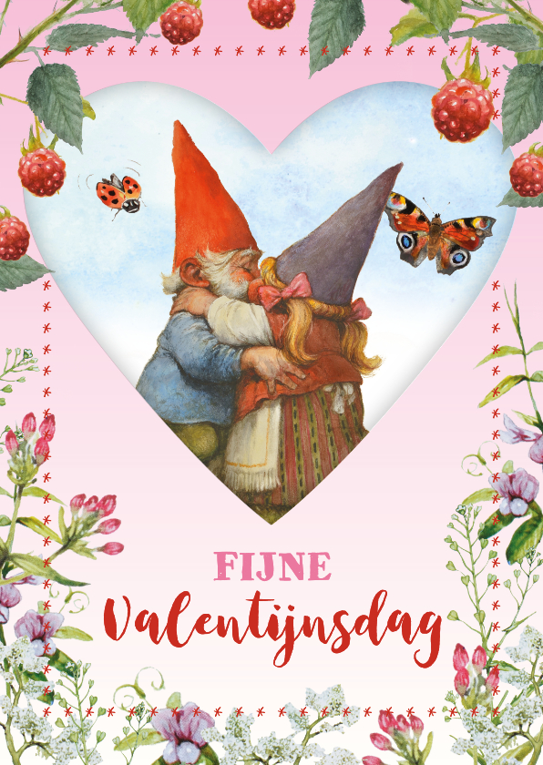 Valentijnskaarten - Valentijn knuffelende kabouters in de natuur