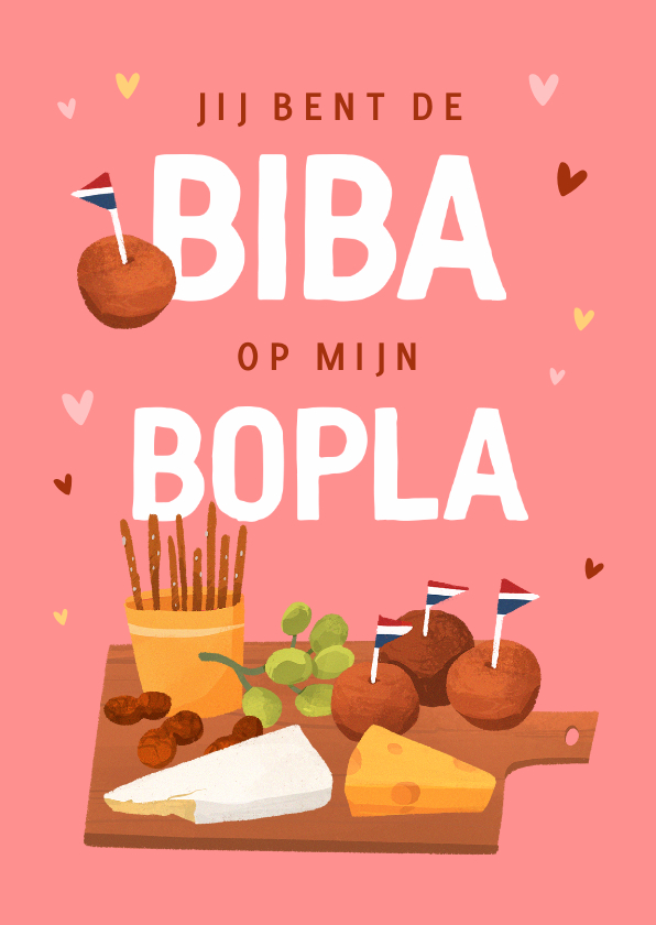 Valentijnskaarten - Valentijnskaart biba bopla studententaal bitterbal hartjes